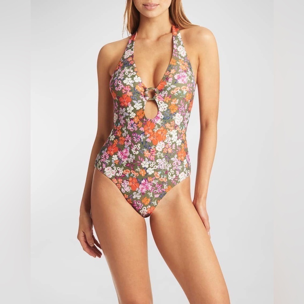 New! Sea Level Swim Floral Keyhole Halter One-Piece Swimsuit Size 4